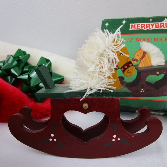 VTG Merry Brite Wood Rocking Horse Christmas Decor - Picture 2 of 11